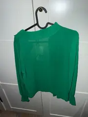 Vorschaubild 2 von Damen Bluse Rüschen Grün Gr. M 38 Chiffon Transparent Feminin