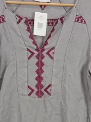 Vorschaubild 2 von Sommerkleid Damen Gr. 40/L Grau Leinen Ethno