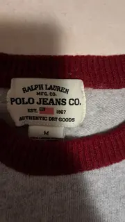 Vorschaubild 2 von Polo Jeans Co. Pullover Herren M Lammwolle Grau Rot Raglan