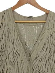 Vorschaubild 2 von Strickjacke Damen Gr. 44/XXL Beige Lochmuster Kurzarm Freizeit