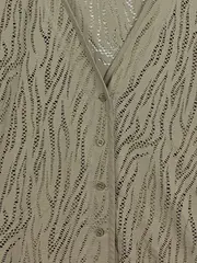 Vorschaubild 3 von Strickjacke Damen Gr. 44/XXL Beige Lochmuster Kurzarm Freizeit