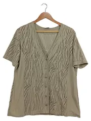 Vorschaubild 1 von Strickjacke Damen Gr. 44/XXL Beige Lochmuster Kurzarm Freizeit