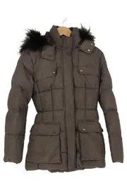 Vorschaubild 1 von Damen Outdoorjacke Gr. 40/L Grau Steppjacke Kapuze Fellbesatz