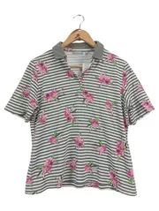 Vorschaubild 1 von Poloshirt Damen Gr. 42/XL Kurzarm Blumenmuster Gestreift Mehrfarbig