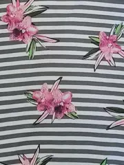 Vorschaubild 3 von Poloshirt Damen Gr. 42/XL Kurzarm Blumenmuster Gestreift Mehrfarbig