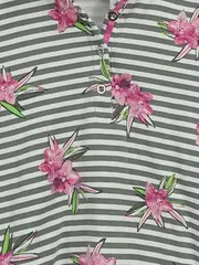 Vorschaubild 2 von Poloshirt Damen Gr. 42/XL Kurzarm Blumenmuster Gestreift Mehrfarbig