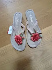 Vorschaubild 2 von Zehentrenner Damen 37 Beige Sandalen Casual Feminin Blumenmuster