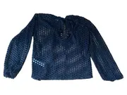 Vorschaubild 2 von Damen Langarmshirt Netzoptik Lochmuster Schwarz Gr. 36, S