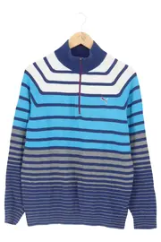 Vorschaubild 1 von Herren Pullover Gestreift Blau Gr. 46/S Half-Zip Casual