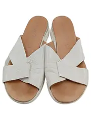 Vorschaubild 2 von Damen Pantoletten Gr. 39 Weiß Leder Crossband Sandalen Slides