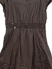 Vorschaubild 3 von Empirekleid Damen Braun Baumwolle Pailletten Raffungen Gr. 40 L