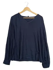 Vorschaubild 1 von Damen Bluse Langarm V-Ausschnitt Gr. 44 Blau Casual Viskose