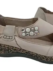 Vorschaubild 2 von Damen Slipper Gr. 38 Beige Komfortschuhe Strasssteine Leder