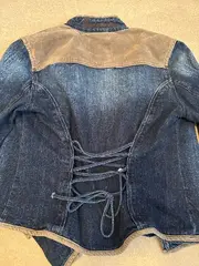 Vorschaubild 2 von Jeans Damen Jeansjacke Gr. 36 Blau Lederbesatz Schnürung