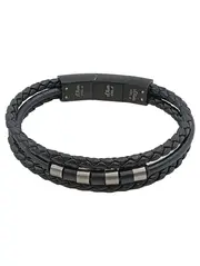 Vorschaubild 1 von Herren Armband Leder geflochten Edelstahl Schwarz Urban