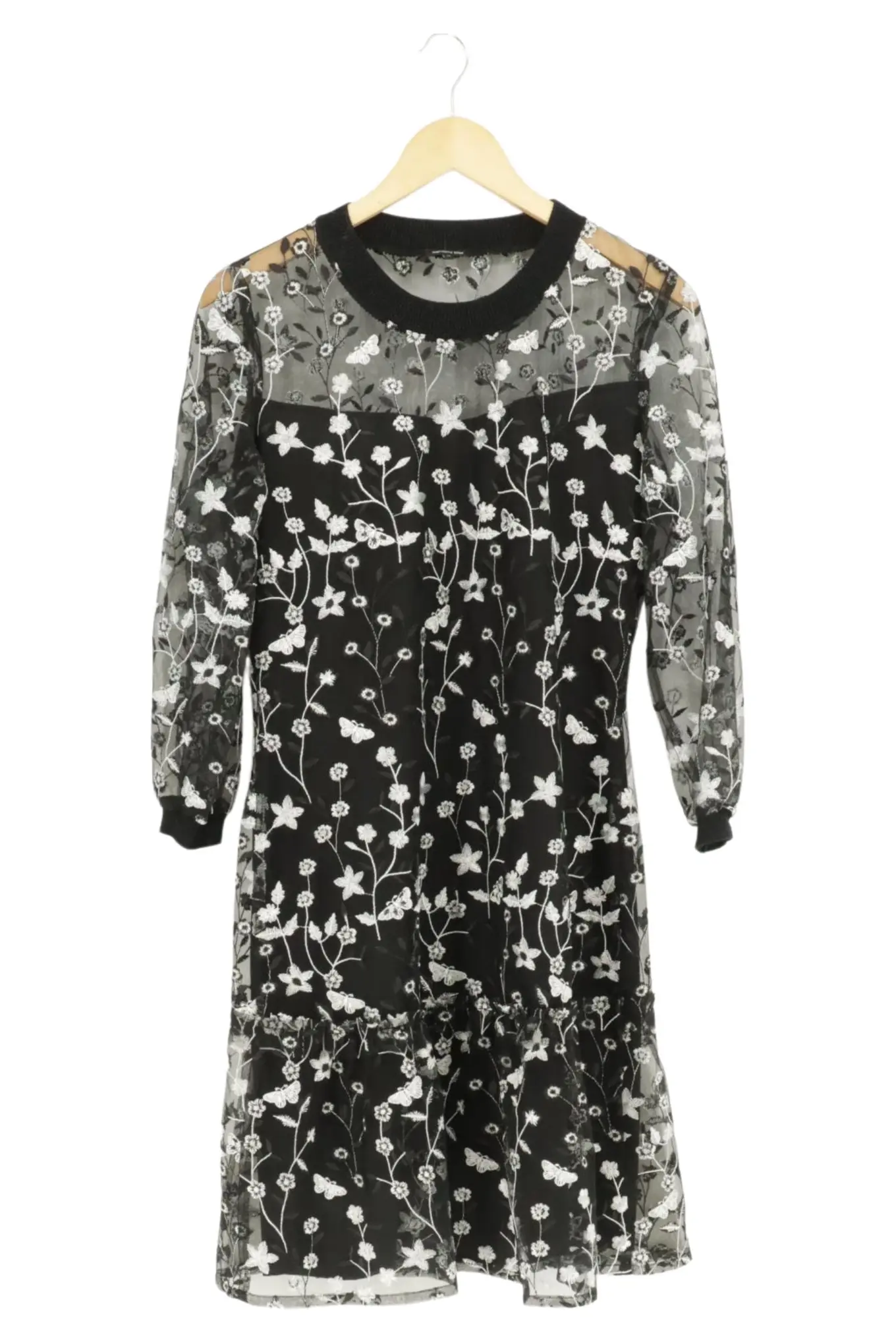 CAROLINE BISS Damen Freizeitkleid Schwarz Blumen Stickerei Rüschen Gr. 38/M