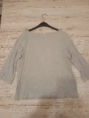 Vorschaubild 2 von Damen Bluse Gr. 40/L Grau Leinen Buchstaben Stickerei 3/4-Arm