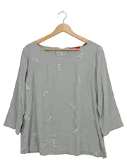 Vorschaubild 1 von Damen Bluse Gr. 40/L Grau Leinen Buchstaben Stickerei 3/4-Arm