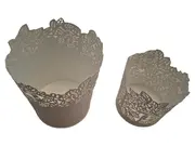 Vorschaubild 1 von Teelichthalter Metall Beige Naturbezogen 11cm Höhe 8cm Breite