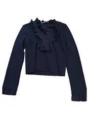 Vorschaubild 1 von Damen Bluse Schwarz Gr. 38/M Elegant Rüschen Langarm
