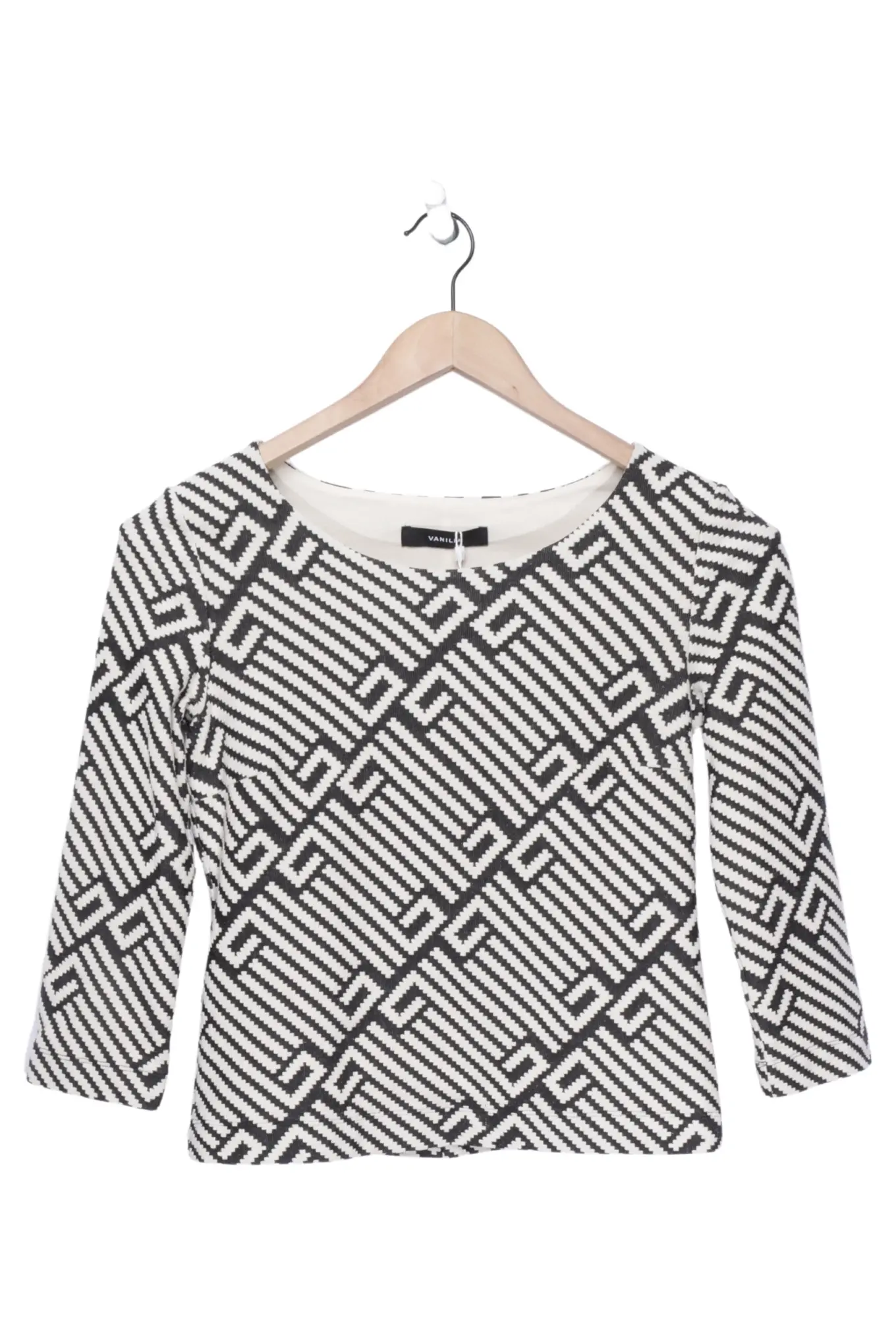 VANILIA Damen Langarmshirt Gr. 36/S Schwarz Weiß Grafisches Muster Elegant