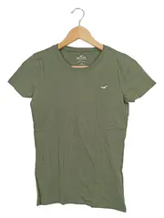 Vorschaubild 1 von Damen T-Shirt Kurzarm Oliv Uni Logo Print Gr. 36/S Baumwolle