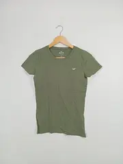 Vorschaubild 2 von Damen T-Shirt Kurzarm Oliv Uni Logo Print Gr. 36/S Baumwolle