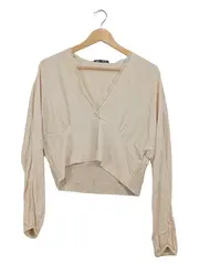 Vorschaubild 1 von Damen Bluse Langarm Spitze Cropped Beige Romantisch Gr. S