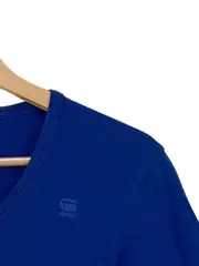 Vorschaubild 4 von Herren T-Shirt V-Ausschnitt Blau Gr. M Basic Baumwolle
