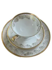 Vorschaubild 1 von Kaffeegedeck 3-teilig Porzellan Weiß Gold Blumen Klassisch