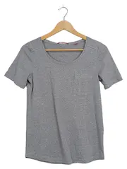 Vorschaubild 1 von Damen T-Shirt Gr. 34/XS Grau Meliert Basic Kurzarm Brusttasche