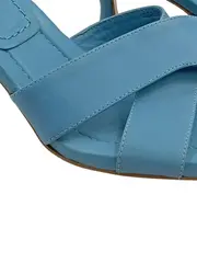 Vorschaubild 4 von Damen Sandaletten Mules Gr. 38 Blau Kitten Heel Leder Elegant