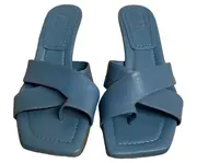 Vorschaubild 3 von Damen Sandaletten Mules Gr. 38 Blau Kitten Heel Leder Elegant