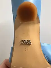 Vorschaubild 5 von Damen Sandaletten Mules Gr. 38 Blau Kitten Heel Leder Elegant
