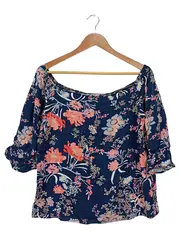 Vorschaubild 1 von Damen Bluse Gr. 38/M Blau Floral Casual Viskose Oberteil