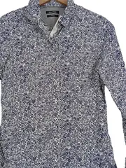 Vorschaubild 3 von Damen Hemdbluse Blumenmuster Langarm Blau Gr. 38/M