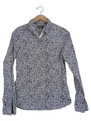 Vorschaubild 1 von Damen Hemdbluse Blumenmuster Langarm Blau Gr. 38/M