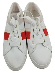 Vorschaubild 2 von Damen Sneaker Low Leder Weiß Rot Beige Streifen Schnürschuhe Gr. 39