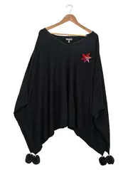 Vorschaubild 1 von Poncho Damen Schwarz Einheitsgröße Casual mit Blumen Applikation
