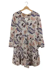 Vorschaubild 1 von Damen Blusenkleid Gr. 36 S Beige Blumenmuster Viskose Midikleid