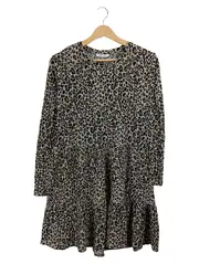 Vorschaubild 1 von Damen Sommerkleid Freizeitkleid Gr. 40 L Beige Leo-Print Tierdruck Langarm