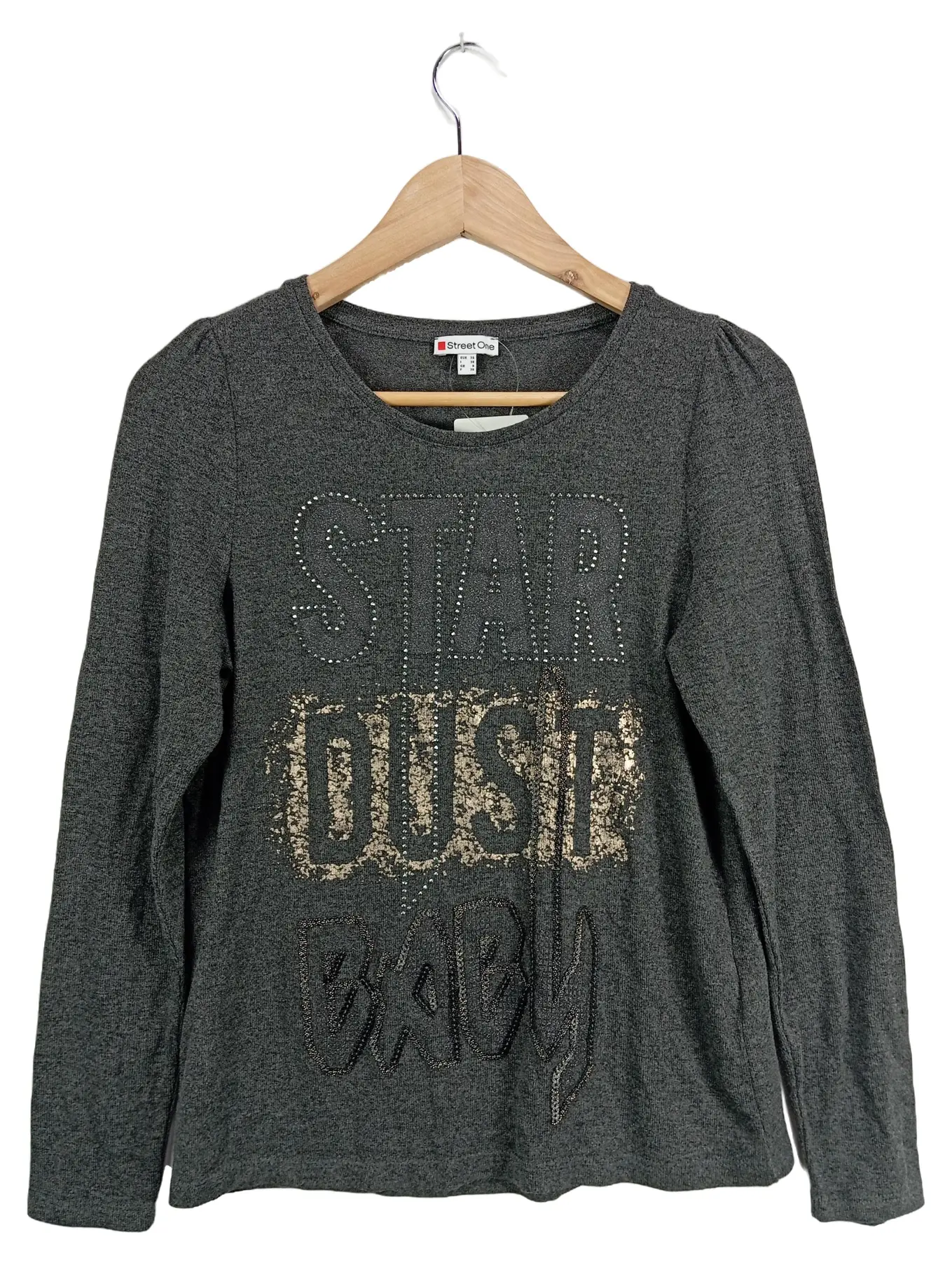 STREET ONE Langarmshirt Damen Gr. 34/XS Grau Stardust Glitzer Pailletten