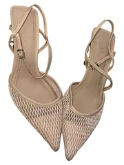 Vorschaubild 2 von Damen Slingback Pumps Mesh Netz Beige Gr. 38 Elegant Stiletto