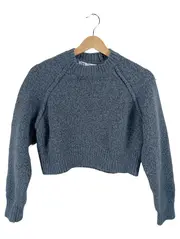 Vorschaubild 1 von Damen Cropped Pullover Bouclé Strick Blau Gr. S