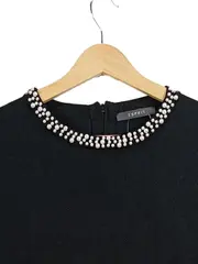 Vorschaubild 2 von Damen Strickkleid Gr. 38 M Schwarz Elegant Perlenbesatz