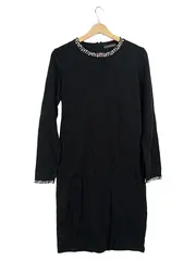 Vorschaubild 1 von Damen Strickkleid Gr. 38 M Schwarz Elegant Perlenbesatz