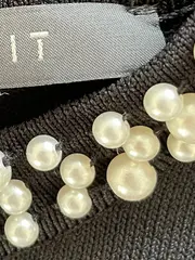 Vorschaubild 3 von Damen Strickkleid Gr. 38 M Schwarz Elegant Perlenbesatz