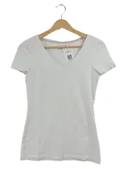 Vorschaubild 1 von Damen T-Shirt Basic V-Ausschnitt Weiß Gr. 34 XS Kurzarm Baumwolle