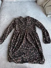 Vorschaubild 5 von Kleid Blumenmuster V-Ausschnitt Langarm Damen Gr. S Schwarz Boho