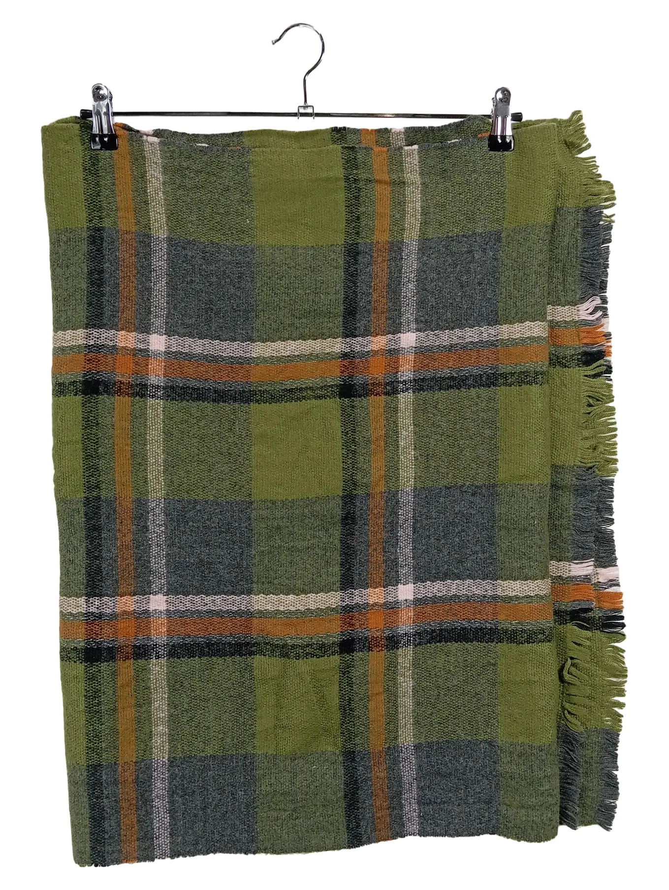 PIECES Damen Karierter Schal Grün Polyacryl Fransen 200x68cm Casual Alltag